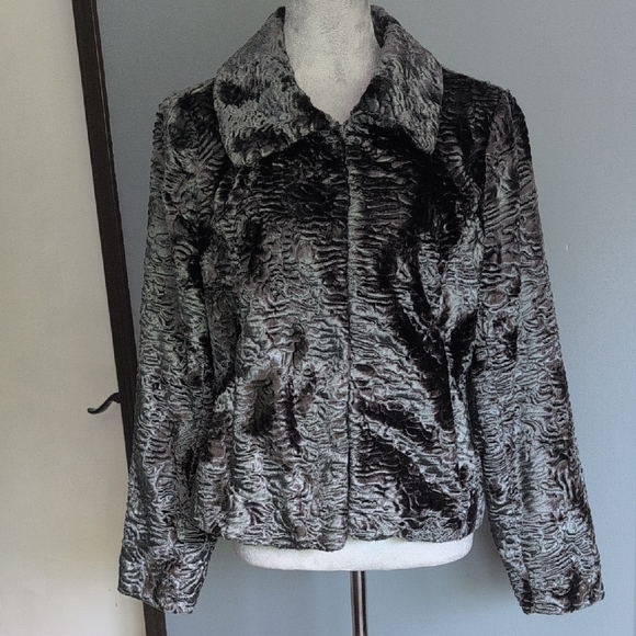 WHBM Gray peplum Faux Fur Coat Sz L